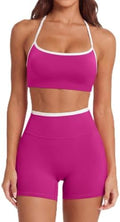 SUUKSESS Women 2 Piece Workout Sets Padded Halter Sports Bras High Waisted Biker Shorts with Pockets