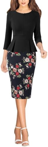 VFSHOW Womens Work Business Office Front Zipper Peplum Church Sheath Dress