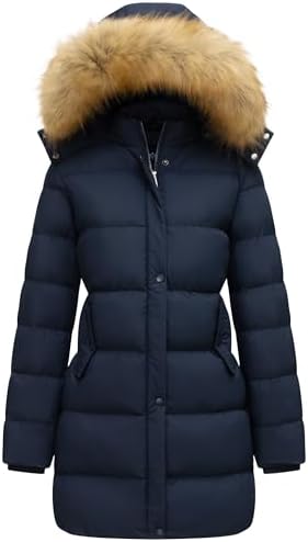 GGleaf Women's Winter Puffer Coat with Removable Fur Hood Warm Snow Jacket
