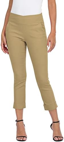HDE Pull On Capri Pant for Women w/Pockets Elastic Waist Cropped Work Pant