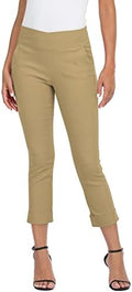 HDE Pull On Capri Pant for Women w/Pockets Elastic Waist Cropped Work Pant