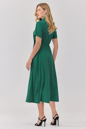 Newshows Women's Work Business Casual Outfits Tie Waist Midi Shirt Dress