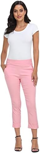 HDE Pull On Capri Pant for Women w/Pockets Elastic Waist Cropped Work Pant