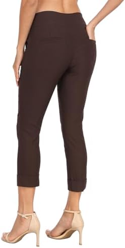 HDE Pull On Capri Pant for Women w/Pockets Elastic Waist Cropped Work Pant