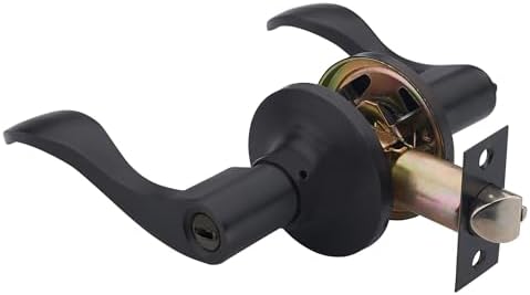 1 Pack of HENYIN Wave Lever Door Lock/Door Knob Hardware Handle and Closet Lockset, Black Color, Bathroom Version Without Key,Left Hand (805-B-L-Bk)