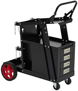 Welder Cart with Drawers, Heavy Duty Welding Cart with Safety Chains and Cylinder Slots for Mig/Tig Welder and Plasma Cutter,220 LB Weight Capacity