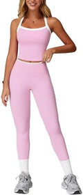 QBGJTD Womens Workout Sets Two Piece Cross Back Tank Top Matching High Waist Leggings Sets Gym Outfits Work Out Clothes