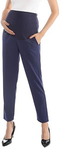 Maternity Pants Work Over The Belly with Pockets, Womens Pregnancy Dress Pants Office Clothes Trousers Stretch Summer