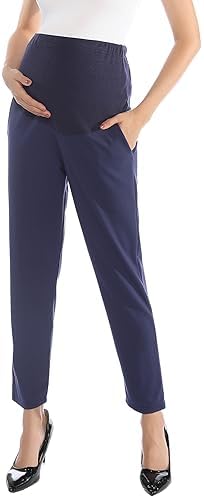 Maternity Pants Work Over The Belly with Pockets, Womens Pregnancy Dress Pants Office Clothes Trousers Stretch Summer
