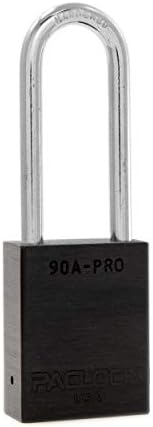 PACLOCK's 90A-PRO Padlock, 1/4" Diameter Hard. Steel Shackle, 2-1/2" Tall, High Performance 7-Pin Cylinder w/ 1 Key, Keyed Alike, Black