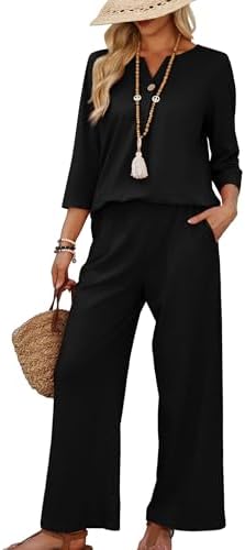 WIHOLL Two Piece Sets for Women 3/4 Length Sleeve Lounge Sets Summer Spring Vacation Travel Outfits Fashion Clothing