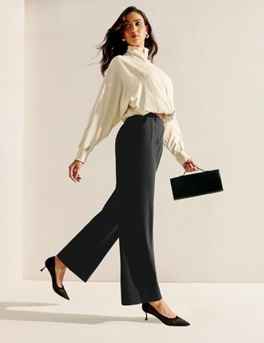 Heathyoga Womens Dress Pants Pull On Stretchy Work Pants Wide Leg Trousers