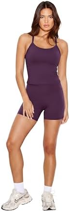SUUKSESS Women 2 Piece Workout Sets High Waisted Biker Shorts with Pockets Built in bra Racerback Tank Tops