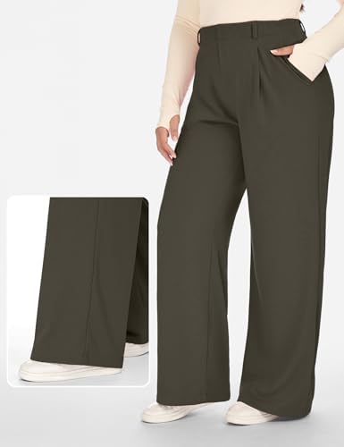1X-5X Plus Size Wide Leg Dress Pants Women Pull On Stretchy Work Pants