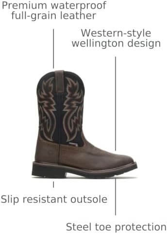 WOLVERINE Men's Rancher Waterproof Steeltoe Square Toe 10in Wellington Work Boot
