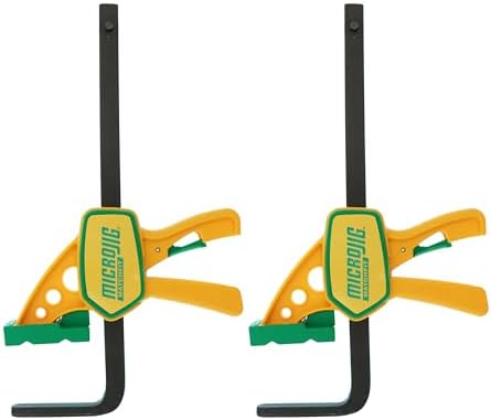 MICROJIG MatchFit Grr-rip Clamps, Dovetail, T-Track Compatible, for Woodworking Jigs, Sleds, Workbenches, Squeeze Action, DVC-625QCK2, 2-Pack, Yellow