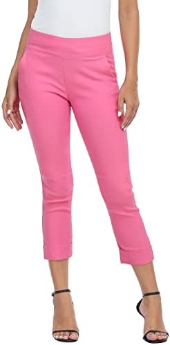 HDE Pull On Capri Pant for Women w/Pockets Elastic Waist Cropped Work Pant