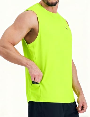 KPSUN Men's Quick Dry Workout Tank Top Summer Beach Shirt | UPF 50+ Sleeveless Gym Muscle Shirt with Hidden Pocket for Keys. Ideal for Gym Training, Outdoor Running, And Beach Workouts