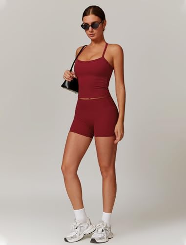 QBGJTD Two Piece Workout Sets For Women Tank Top Matching High Waist Booty Lifting Shorts Gym Yoga Active Wear Outfits