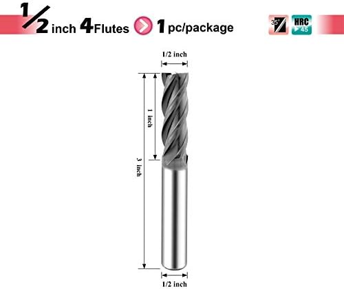 SPEED TIGER Micrograin Carbide Square End Mill, 1/2", 4 Flute, for Milling Alloy Steel, Hardened Steel, Metal (1 pc)