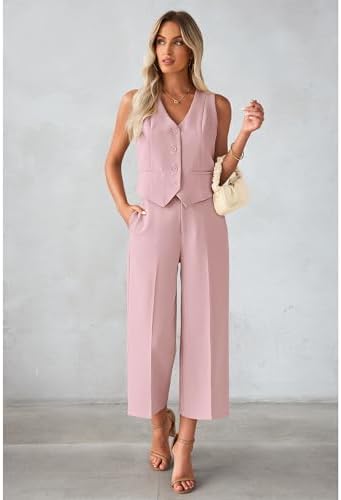 luvamia Vest Pant Suits for Women Dressy Wide Leg 2 Piece Sets Work Outfits