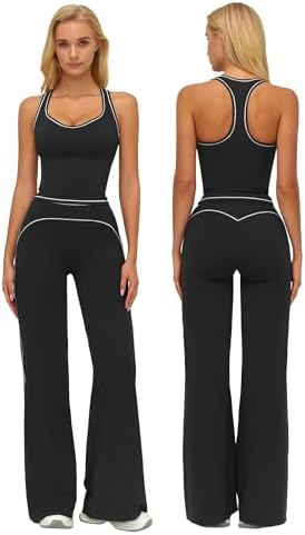 ABOCIW Two Piece Workout Sets for Women Racerback Tank Top Matching High Waist Wide Leg Yoga Pants Pilates Outfits