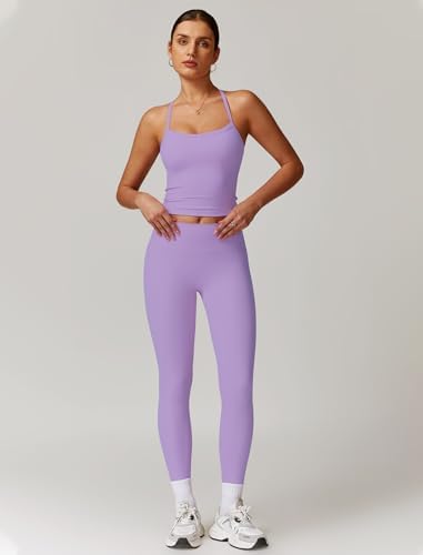 QBGJTD Womens Workout Sets Two Piece Cross Back Tank Top Matching High Waist Leggings Sets Gym Outfits Work Out Clothes