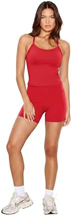 SUUKSESS Women 2 Piece Workout Sets High Waisted Biker Shorts with Pockets Built in bra Racerback Tank Tops