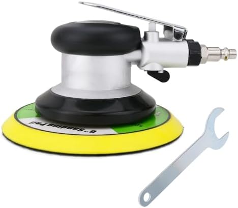 6 inch Pneumatic Orbital Sander, Action Air Sander with Hook and Loop Sanding Pad for Woodworking, Autobody Work(Silver)