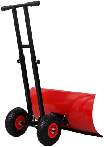 29" Dual Bar Snow Shovel with Wheels, Adjustable Pusher for Driveway