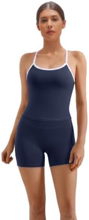 SUUKSESS Women 2 Piece Workout Sets High Waisted Biker Shorts with Pockets Built in bra Racerback Tank Tops