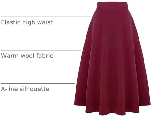 IDEALSANXUN Womens Plaid Wool Skirts Elastic Waist A-Line Pleated Tartan Long Skirts