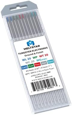 TIG Welding Tungsten Electrodes Mix Set, 5 Color Markings Red Green Blue Turquoise Grey, 1/16" x 7" 10 Pack
