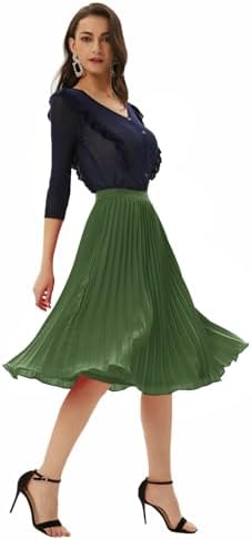 GRACE KARIN Pleated Midi Skirt for Women Chiffon A-Line Outfits