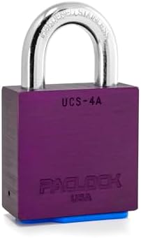 PACLOCK's 4-Series Padlock, UCS, 7/16" Diameter Hard. Stainless Steel Shackle, 1-3/16" Tall, High Performance 6-Pin Cylinder, One Lock Keyed to a Number U-Pick! w/ 2 Keys, Purple Anodized Aluminum