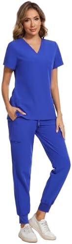 COZYFIT Scrubs for Women Set - Stretch V-Neck & Jogger Pant with 9 Pockets