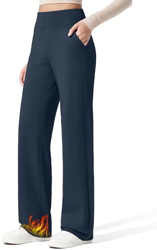 G4Free EverGoing Fleece Lined Wide Leg Pants for Women Dressy Work Casual