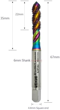 Tools M6 x 1.0 DLC Coating Spiral Flute Thread Tap, Metric Machine Threading Tap High Speed Steel Cobalt(HSSCo), Round Shank with Square End, H2 Tolerance, 2pcs
