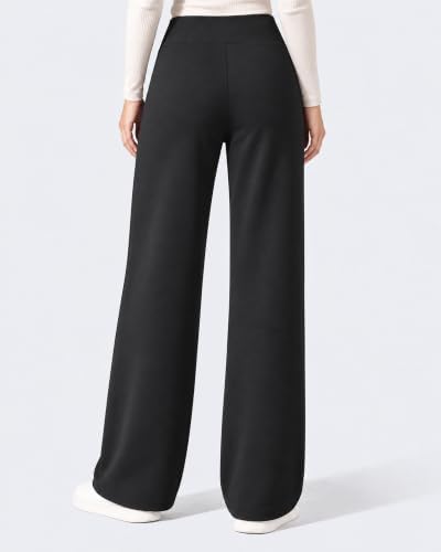 GAYHAY Fleece Lined Wide Leg Pants for Women, High-Waisted with Pockets