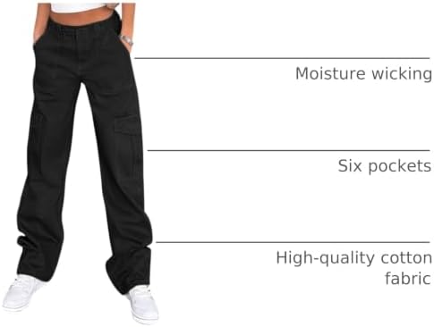 Lepunuo Cargo Pants for Women High Waisted Casual Pants Baggy Stretchy Wide Leg Y2K Streetwear with 6 Pockets