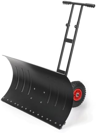 VINGLI 36‑Inch Snow Pusher with Wheels, Metal Snow Shovel for Driveway
