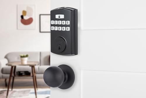 Brinks Fingerprint Door Lock with Knob – Keyless Entry Biometric Lock, Electronic Keypad Fingerprint Deadbolt with Auto-Locking, Front Door Lock and Interior Knob Set, Easy Installation, Matte Black
