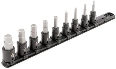 TEKTON 3/8 Inch Drive Hex Impact Bit Socket Set, 9-Piece | SIB91101 | (5/32 - 9/16 in.), Socket Rail