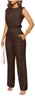 Floerns Women's 2 Piece Sets Dressy Outfits Bussiness casual Crew Neck Sleeveless Blouse and Elegant Pants Set