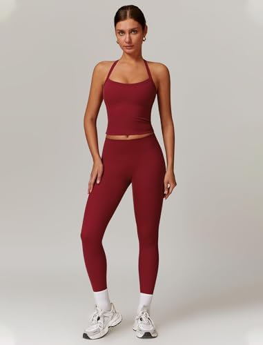 QBGJTD Womens Workout Sets Two Piece Cross Back Tank Top Matching High Waist Leggings Sets Gym Outfits Work Out Clothes