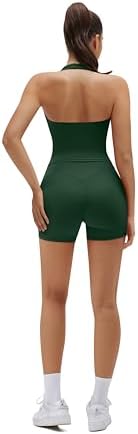 SUUKSESS Women 2 Piece Workout Sets Halter Neck Yoga Tops Gym Biker Shorts
