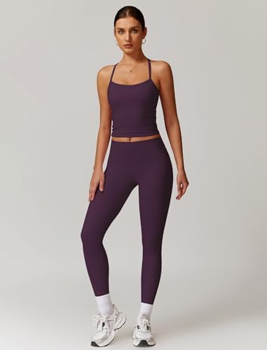ABOCIW Workout Sets for Women 2 Piece Padded Sports Bra Tank Top High Waist Leggings Sets Gym Yoga Work Out Clothes
