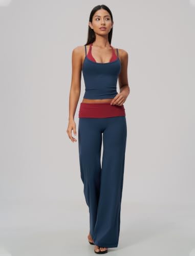 QBGJTD Womens Workout Sets Two Piece Striped Tank Top Wide Leg Yoga Pants Yoga Pilates Outfits