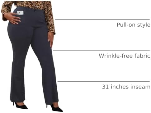 DGD Wrinkle-Free Stretch Dress Pants Plus Size for Women Pull-on Pant Ease into Comfort Office Pant