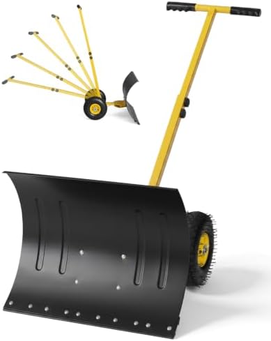 Outvita Snow Shovel with Wheels, 24" Wide 18" Long, Black & Yellow